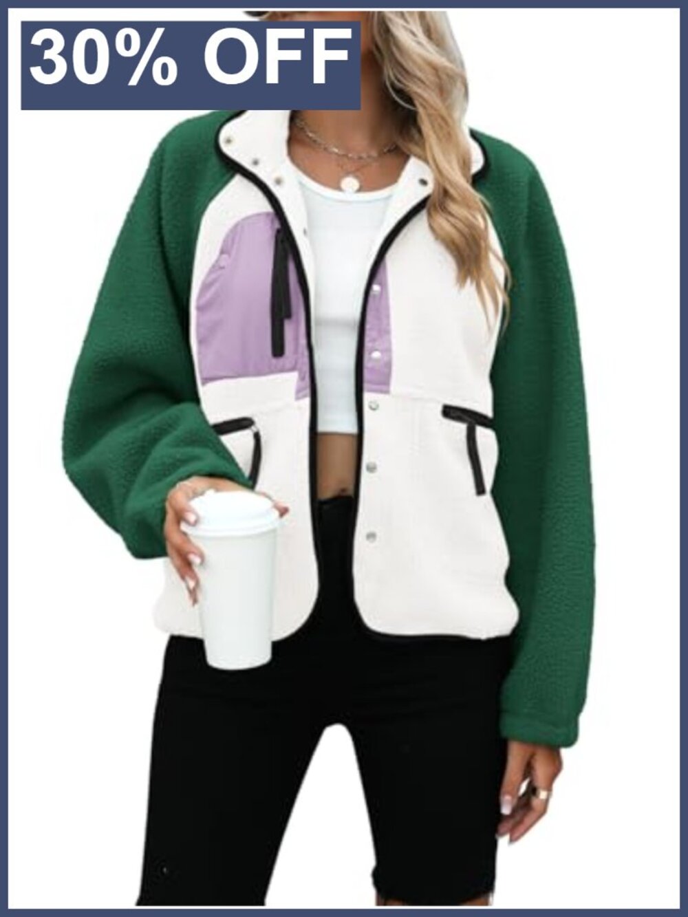 Fleece Jacket Button Down Sherpa Fuzzy Winter Coat Oversized